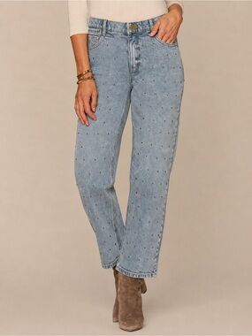 "Ab"solution® High Rise Round Up Boyfriend Jeans with Rhinestones NWT Sz 14